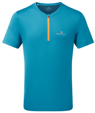 Ronhill | Men’s Tech 1/2 Zip S/S Tee | Petrol/Fluo Orange | S