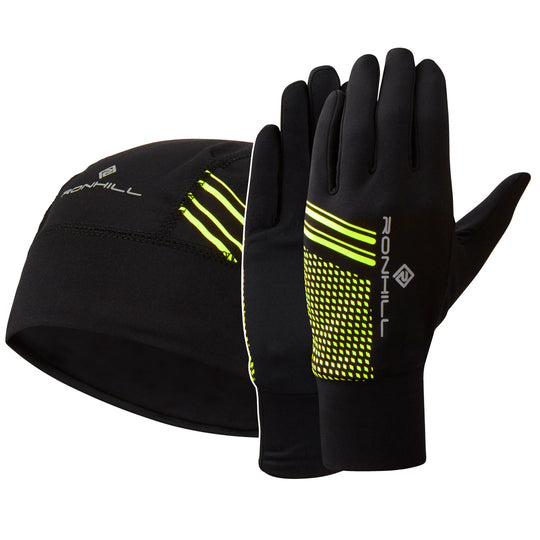 RonHill | Beanie and Glove Set | Black/Fluo Yellow | M/L