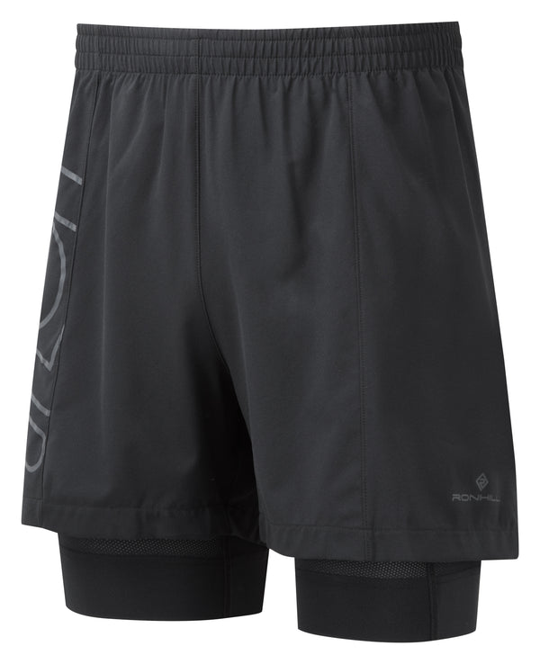 Ronhill | Men's Tech Marathon Twin Short | All Black | Small