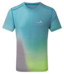 Ronhill | Men’s Tech Golden Hour Tee | Cyan/Acid Lime Merge | Xtra Large