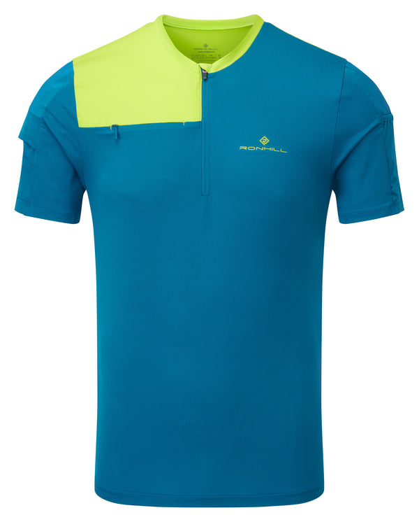 Ronhill | Men's Tech Ultra 1/2 Zip Tee | PrussianBlue/AcidLime | Small